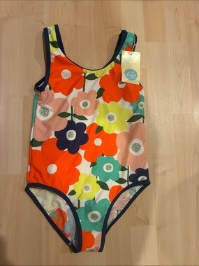 Mini Boden Floral One-Piece Swimsuit in Orange, Navy, Pink, Green